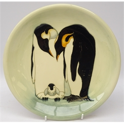  Moorcroft limited edition plated decorated with a family of Emperor Penguins, by Sue Gibbs and Julie Dolan, 134/150, D26cm   