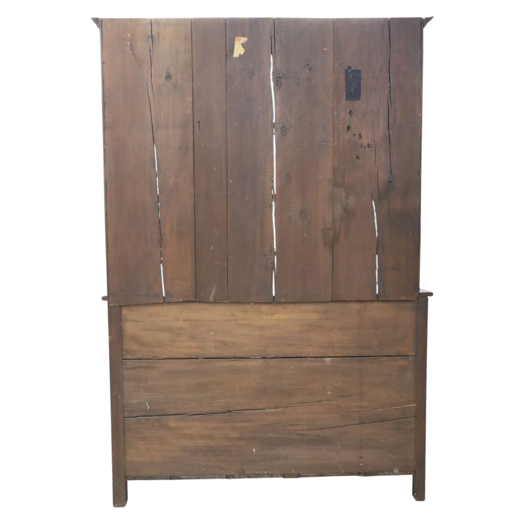 Georgian design oak dresser and rack, fitted with three drawers and two cupboards, complete with three tier plate rack