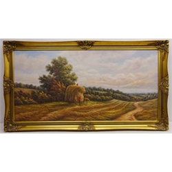  Harvest Scene, 20th century oil on canvas signed  P. Wilson 59cm x 120cm  