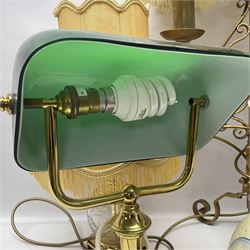 Green bankers lamp, together with Ostrich egg lamp and four other table lamps 
