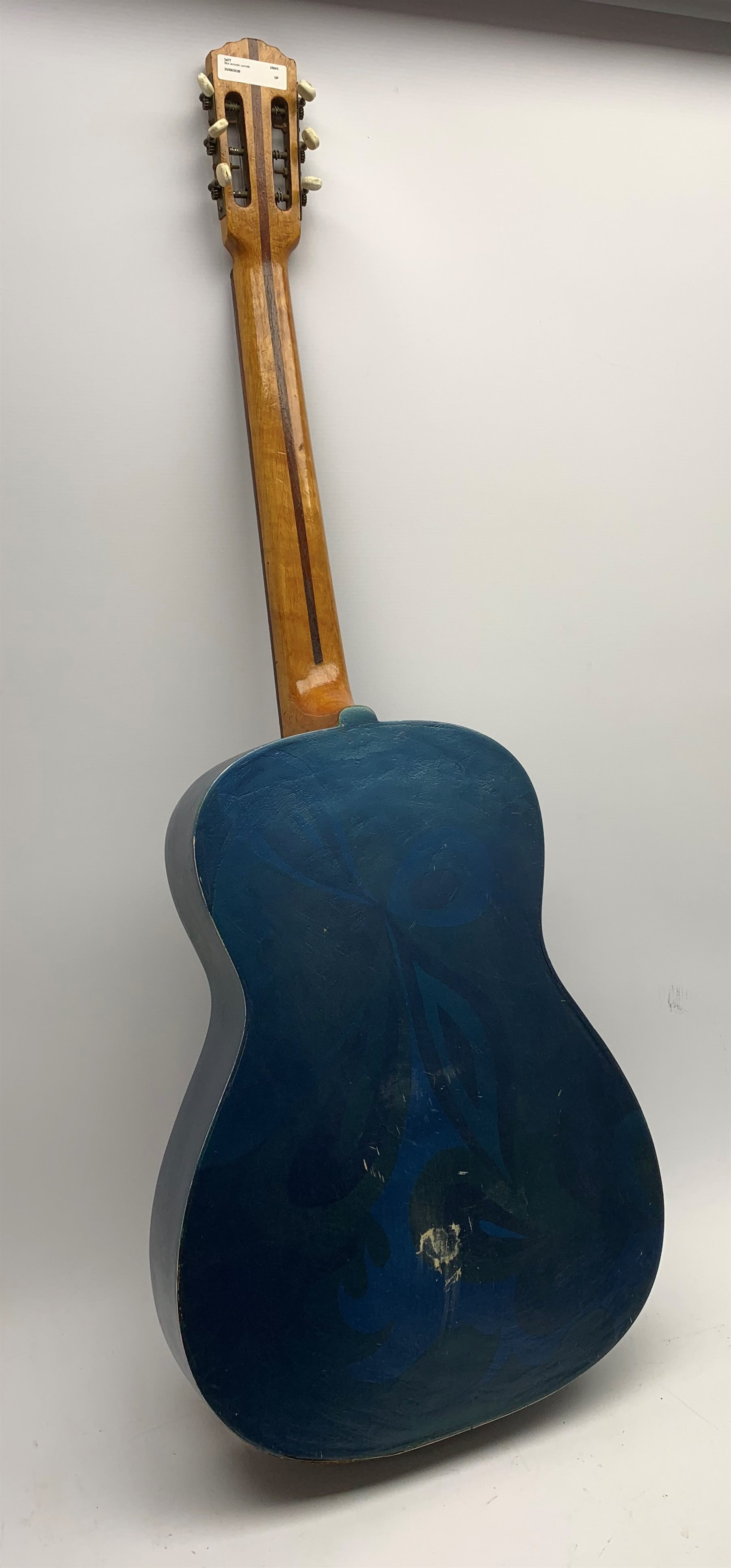 Blue painted acoustic guitar, bears label 'Catania Carmelo', serial no.36431, L103CM