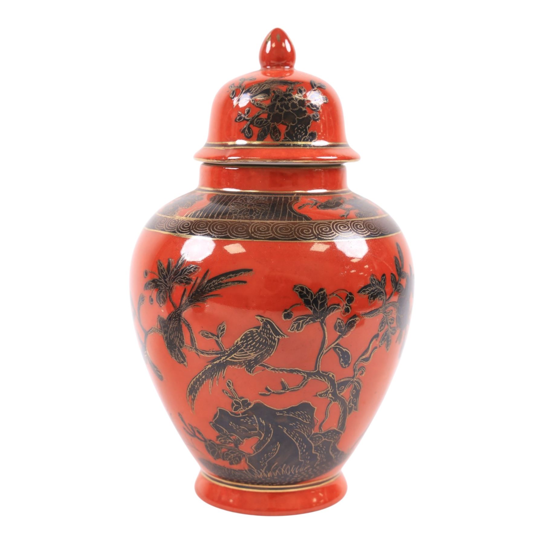 Three Chinese vases and covers, each decorated with floral sprigs, H24cm 