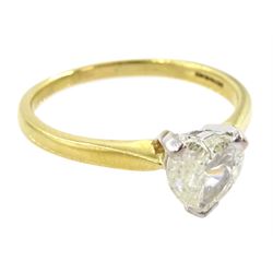 18ct gold single stone heart shaped diamond ring, hallmarked, diamond approx 0.65 carat