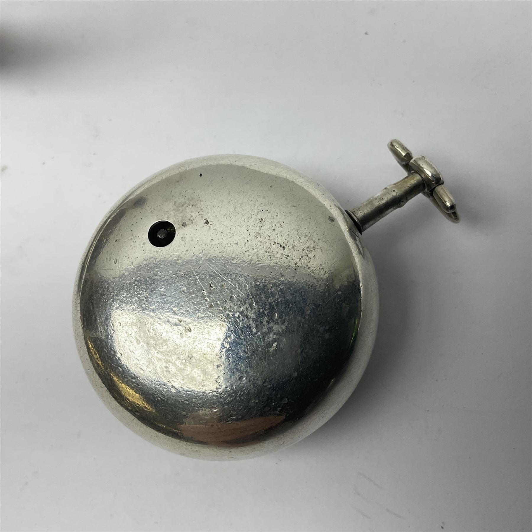 George III silver pair cased verge fusee pocket watch by Harry Niblett, Dorking, No. 5991, white enamel dial with Arabic numerals and outer minute ring, case makers mark TG, London 1787 
