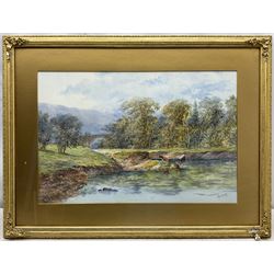 John Rock Jones (British c1836-c1898): 'Weetwood Bridge near Wooler', watercolour signed and dated 1985, titled verso 37cm x 56cm
