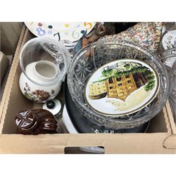 Emma Bridgewater wall clock, Country Artists kingfisher, Wedgwood Charnwood pattern tea service and a large collection of collectors plates and other ceramics and glassware, in six boxes