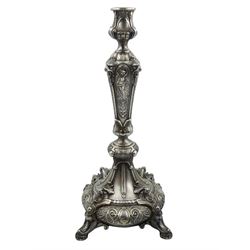 German silver Renaissance Revival candlestick embossed lion mask and nude figure decoration, stamped 800, approx 8.2oz