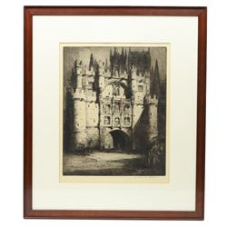 After Robert Morden (British 1650-1703): 'The County Palatine of Chester', hand coloured etching; together with a collection of architectural etchings and ink drawings, variously signed max 38cm x 47cm (6)