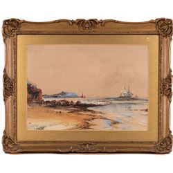 Frank Henry Mason (Staithes Group 1875-1965): Scarborough from Cornelian Bay & Sailing Vessels off the Scarborough Coast, pair watercolours signed 23cm x 34cm (2)