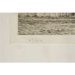 William Lionel Wyllie RA RWS (British 1851-1931): HMS Victory in Portsmouth Harbour, drypoint etching signed in pencil 21cm x 48.5cm