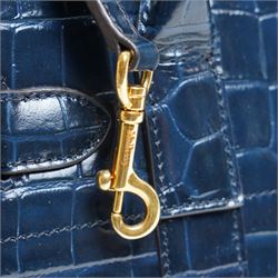 Mulberry - Belted Bayswater with Zip handbag in Midnight Croc embossed leather, the structured body with twin rolled top handles, detachable and adjustable shoulder strap, gold-tone Postman’s Lock fastening, belted front detail and zip closure, burgundy suede interior, with original dust bag