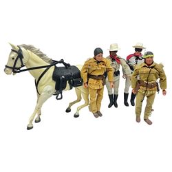 Two pairs of 1970s Lone Ranger and Tonto action figures, probably by Marx Toys; and Gabriel 'Silver' stallion horse; all unboxed (5)