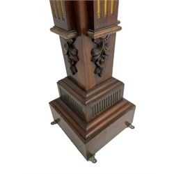 Late Victorian rosewood torchère, with carved and gilt decoration, fluted tapering column, stepped moulded plinth base, plaque underneath 'Urquhart & Adamson, Liverpool', hand written 'Mr. Jacobs',