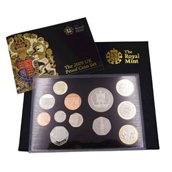 The Royal Mint United Kingdom 2009 proof coin collection, including Kew Gardens fifty pence coin, cased with certificate
