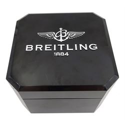 Breitling Superocean gentleman's stainless steel automatic chronograph wristwatch, Ref. A13340, blue dial with triple register recording hours, minutes and continuous seconds and date aperture, boxed with papers and additional links