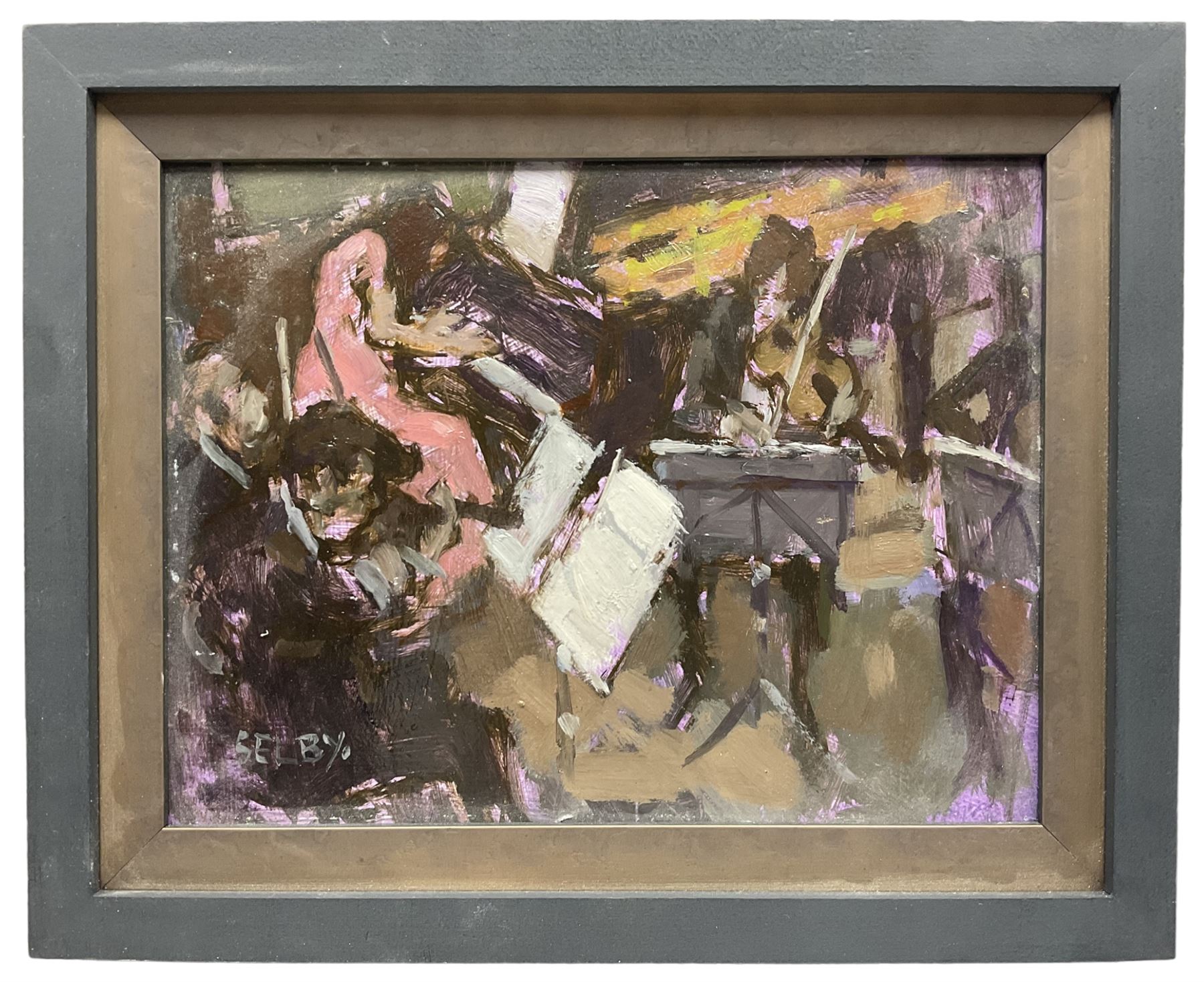 William Selby (Northern British 1933-): The Orchestra, oil on board signed 17cm x 23cm