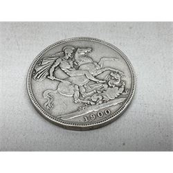 George III 1819 crown coin and six Queen Victoria crown coins dated 1889, three 1890, 1891 and 1900 (7)