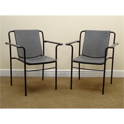  Pair of Mario Marenco Movie Conference chairs, painted black tubular frame with grey upholstered back, seat and arms, W64cm  
