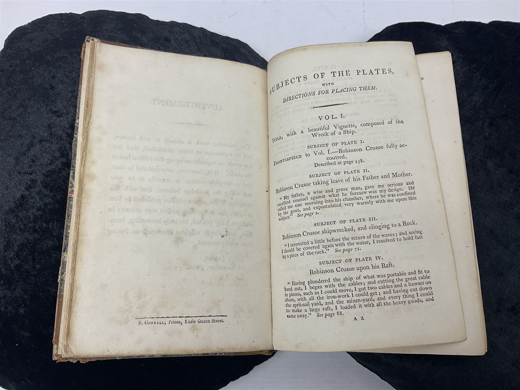 Daniel De Foe; The Life and Adventures of Robinson Crusoe Written by Himself, vol 1, Stockdale, London 1804 