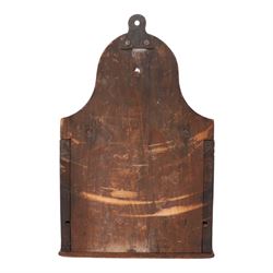 19th century salt box, wall mounted, lift open top, above a single drawer, with ceramic handle, painted plaque to the front, H31cm, D24cm  