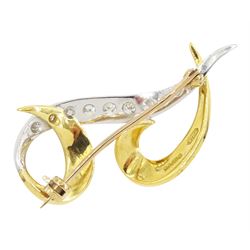 18ct white and yellow gold round brilliant cut diamond 'J' brooch, London 1984, total diamond weight approx 0.40 carat