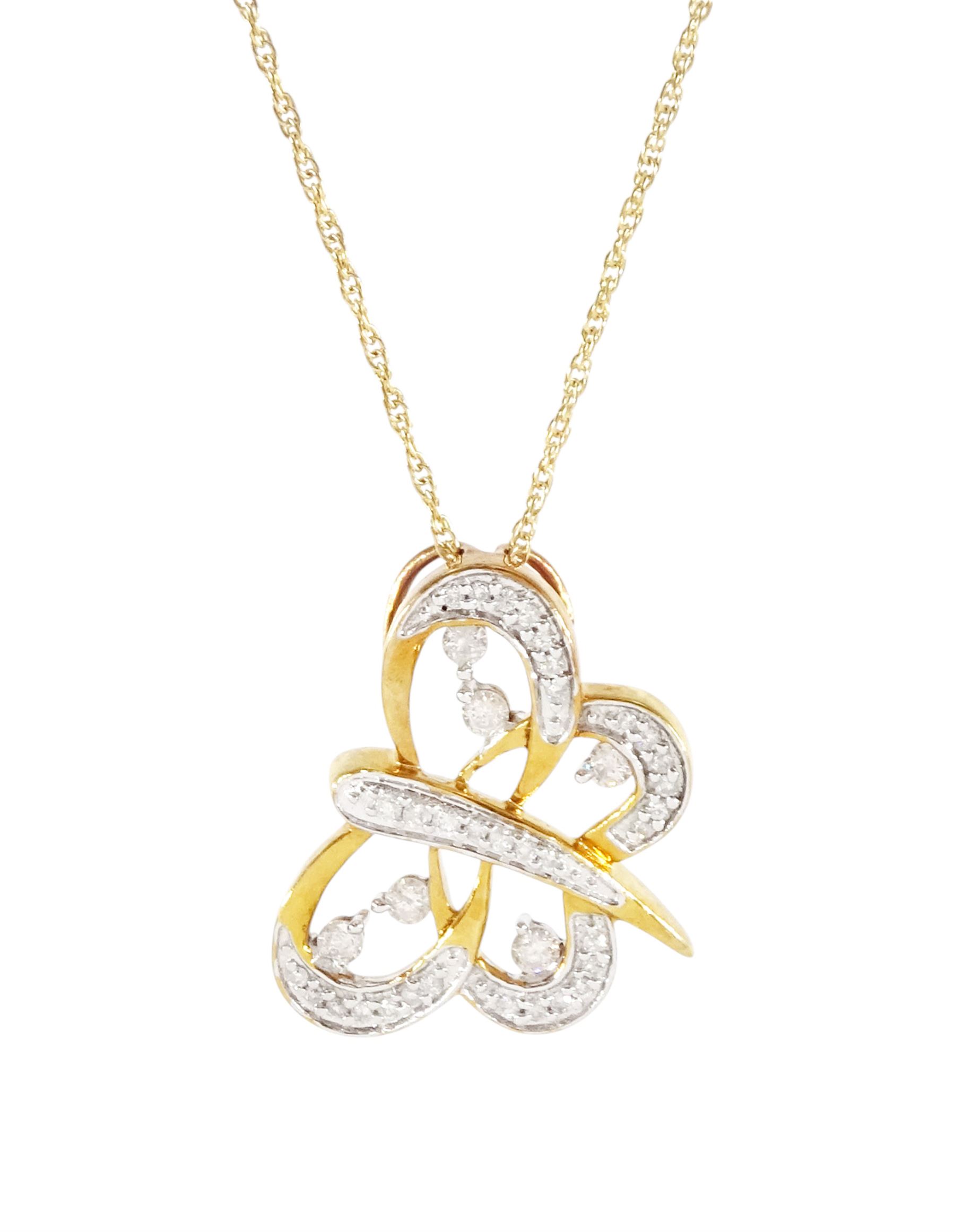 9ct gold diamond butterfly pendant necklace, total diamond weight approx 0.30 carat