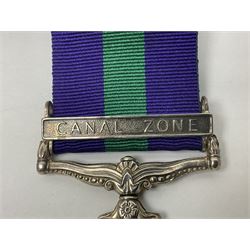 ERII General Service Medal with Canal Zone clasp awarded to 22499602 Pte S G Glover RAMC; with ribbon in box
