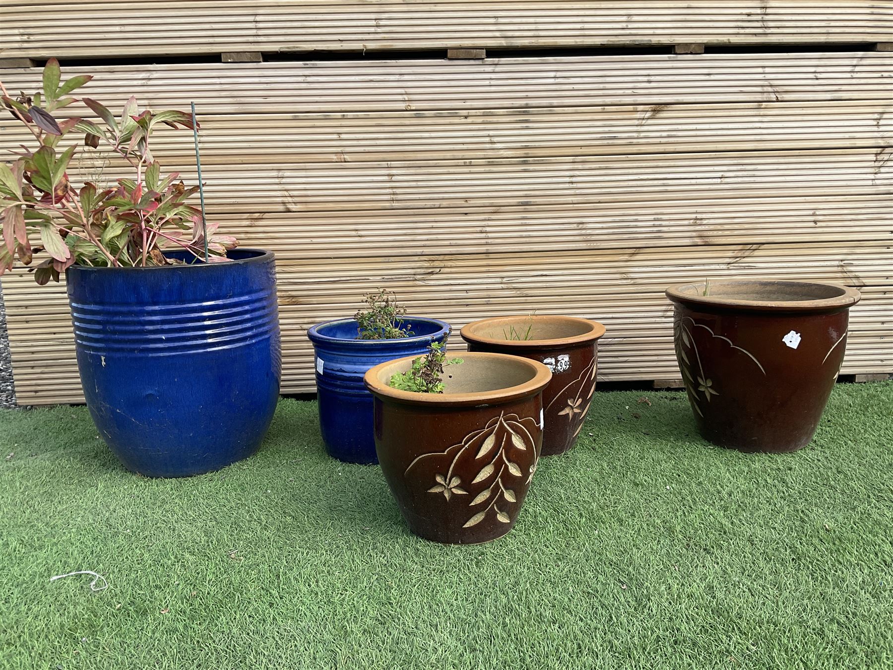 Set of five different size glazed planters  - THIS LOT IS TO BE COLLECTED BY APPOINTMENT FROM DUGGLEBY STORAGE, GREAT HILL, EASTFIELD, SCARBOROUGH, YO11 3TX