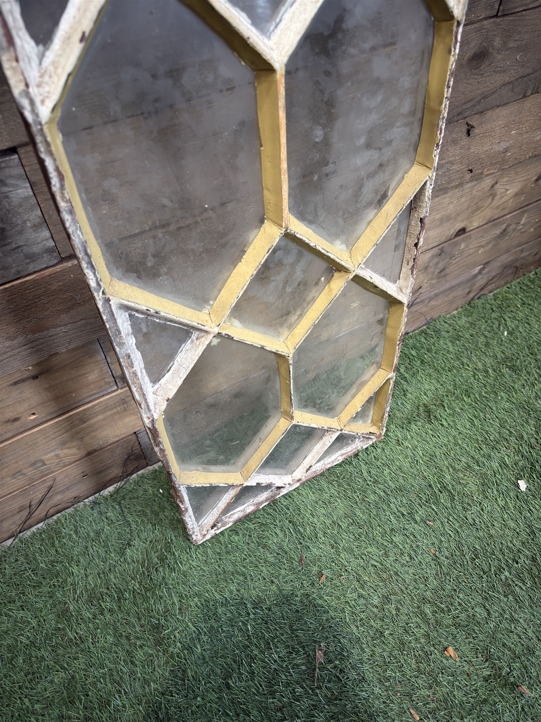 Four 19th century cast iron windows, lattice glazed in white painted finish, 