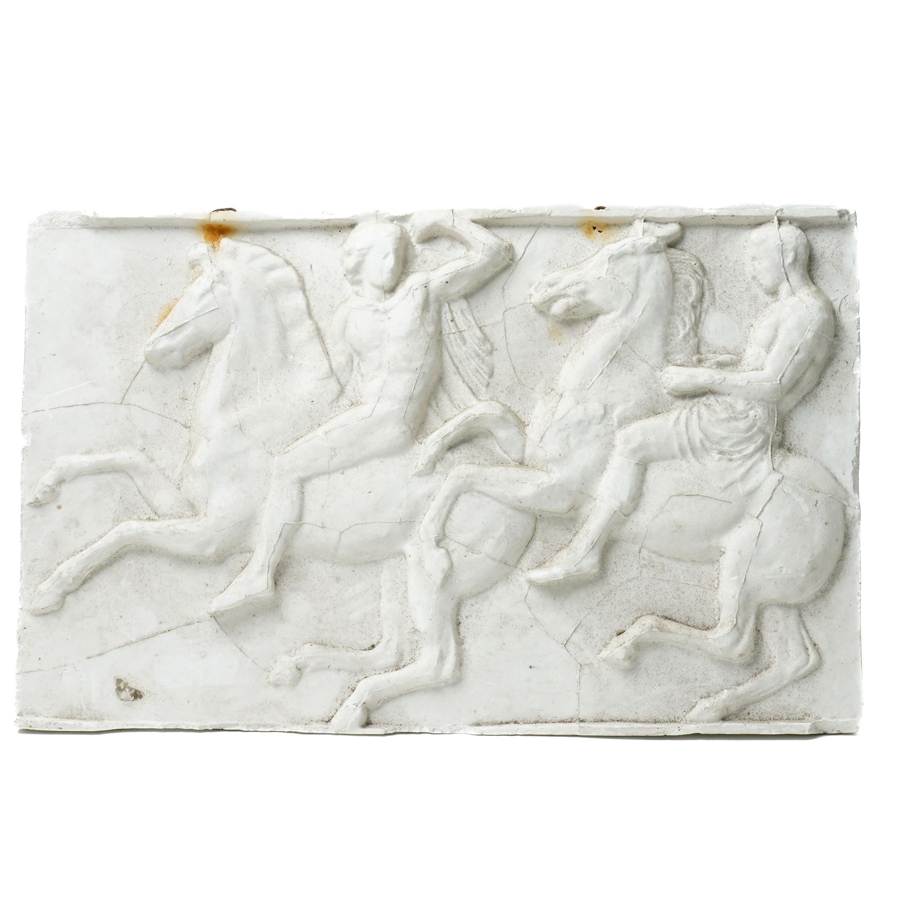 After the Antique - Relief moulded plaster panel of classical figures on horseback 27cm x 43cm