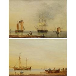 John Ward of Hull (British 1798-1849): Sailing Vessels off the Coast with Flamborough Head in the distance and Stowing the Sails on a French Sloop, pair oils on mahogany panels unsigned 14cm x 22cm (2)
Provenance: East Yorkshire private collection; Sotheby's 4th October 2005 Lot 53