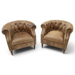 Alexander and James - pair of 'Jude' tub armchairs, traditional tub shape with buttoned ba...