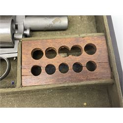 The major parts only of a British Bull-Dog .500 Boxer five-shot revolver comprising stripped down framework, cylinder, trigger with guard, functioning hammer and two-piece chequered grip; retailed by G. Goth Buenos Ayres; Belgian proof marks; L19.5cm overall; in fitted mahogany case 