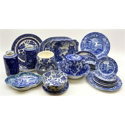 Various pieces of Copeland Spode's Italian table ware including saucers, fruit bowl, salad plates etc,  pair of 1920's Shelley blue and white printed vases, Cauldon transfer printed square dish and other blue and white ceramics