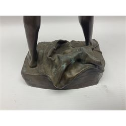 After Felix Carpentier, Improvisateur; bronzed figure of a man playing the flute, marked Felix Charpentier, H35