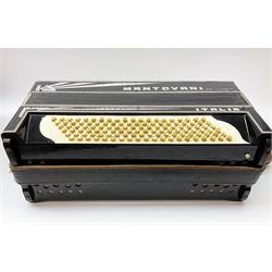 Italian Mantovani piano accordion with Art Deco style black and white case, twenty-four keys and one-hundred and twenty buttons L52cm in carrying case