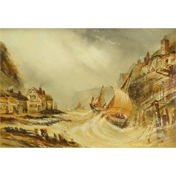  Henry Barlow Carter (British 1804-1868): Stormy Seas at Staithes, watercolour with scratching out unsigned 16.5cm x 23.5cm  