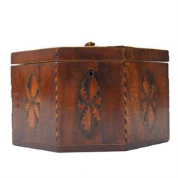 Late 18th Century inlaid mahogany hexagonal tea caddy, W19cm 