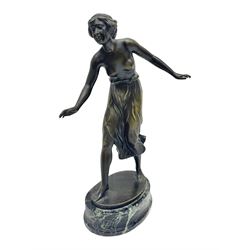 After C. Rochlitz, bronze, modelled as a semi nude female figure, upon a marble plinth, overall H31cm