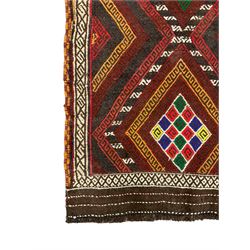 Suzni Kilim multi-colour runner, decorated with repeating lozenges, geometric design