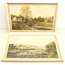 Claude Horsfall (British 1907-2003): 'Autumn at Hubberholme' and 'Conistone Falls', pair oils on board signed 36cm x 59cm (2)