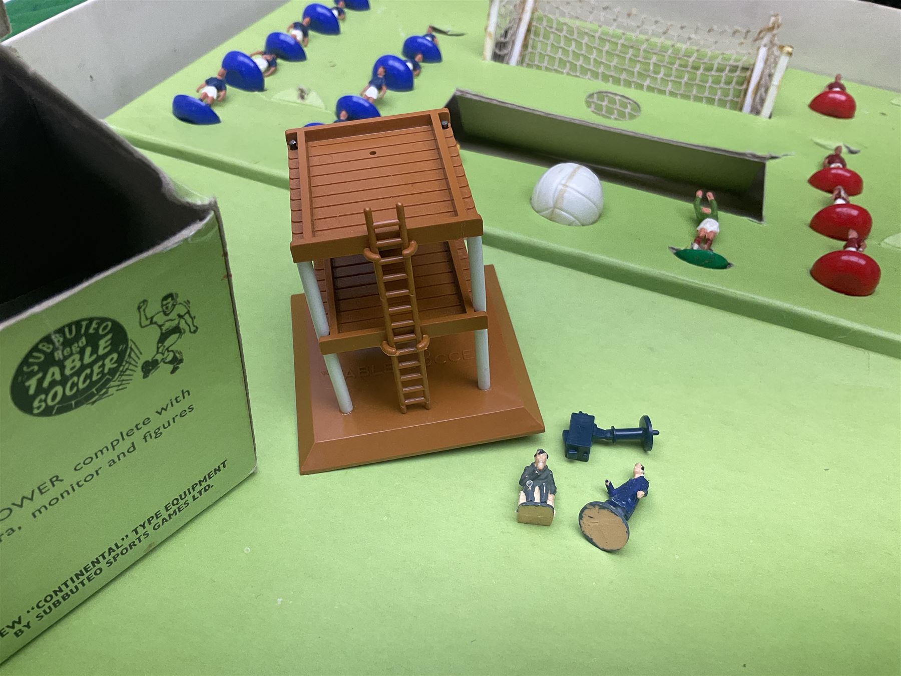Subbuteo - three boxed sets comprising Football Express with two five-a-side teams and floodlighting; Continental with four teams and accessories; and International Edition Table Rugby with two teams; together with a Real Madrid 1974-75 League Champions pennant (4)