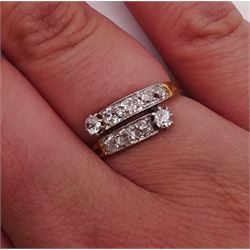 18ct gold nine stone old cut diamond crossover ring, makers mark G & S Co, stamped 18, total diamond weight approx 0.90 carat
