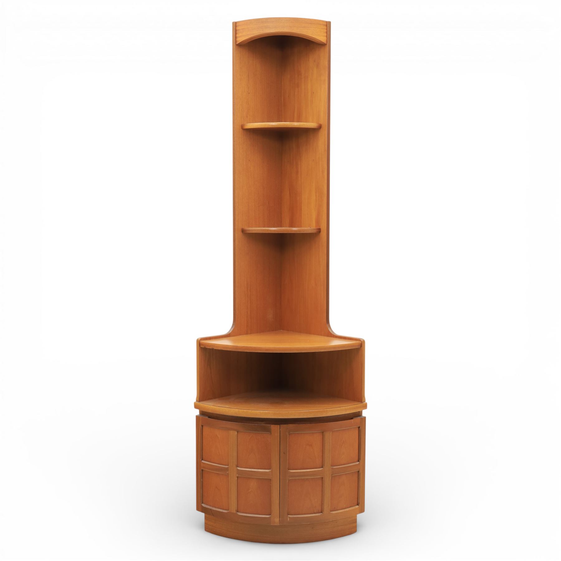 Nathan - 'Squares' corner cabinet, two shelves above an open recess with signature square panelled cabinet doors