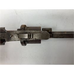 19th century 7mm five-shot pin-fire revolver, the cylinder marked 'The Savety (sic) American Revolver 1879', with folding trigger and two-piece walnut grip L18cm