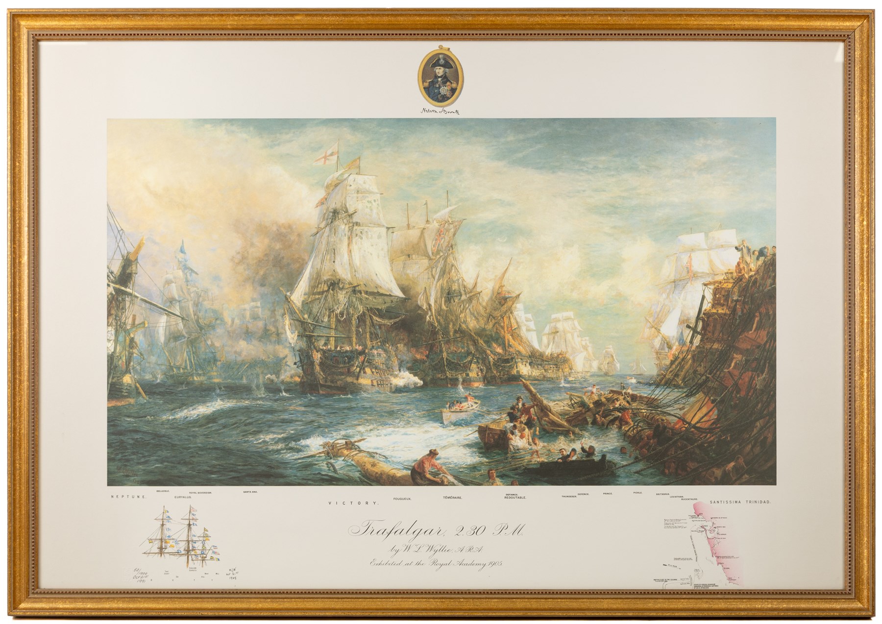After William Lionel Wyllie RA RWS (British 1851-1931): Trafalgar 2:30pm, coloured print stamped with TP blindstamp dated 1991 and numbered 50/1000 in pencil 67cm x 98cm