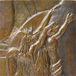 After William Blake - Bronze plaque 'Elohim creating Adam' the reverse marked 'Spencer. S Mint' and 'William Blake' 13.5cm x 19cm