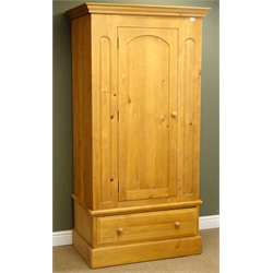 Solid pine single wardrobe with drawer, plinth base, W99cm, H198cm, D62cm  