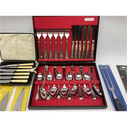 Collection of kitchen knives, by Sabatier and Kitchen devil, together with a cased canteen for six, etc