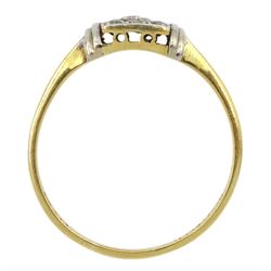 Art Deco 18ct gold and platinum milgrain set old cut diamond rectangular cluster ring, makers mark B.K & T, stamped 18ct Plat 